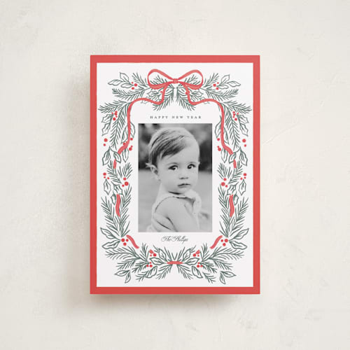 This is a candy cane petite holiday cards with standard by Itsy Belle Studio called bough and bow printing on recycled smooth signature in petite