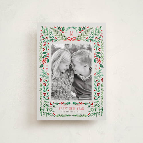 This is a festive petite holiday cards with standard by Alethea and Ruth called holiday pines printing on recycled smooth signature in petite
