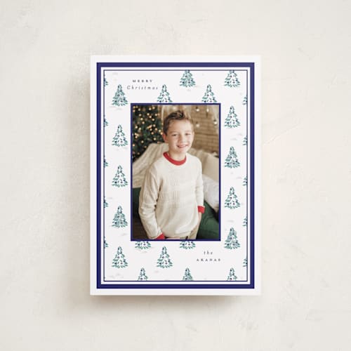 This is a blue spruce petite holiday cards with standard by Corinne Malesic called little trees printing on recycled smooth signature in petite