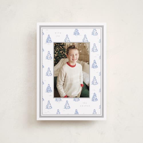 This is a tinsel petite holiday cards with standard by Corinne Malesic called little trees printing on recycled smooth signature in petite