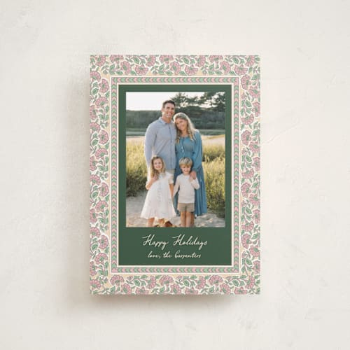 This is a forest petite holiday cards with standard by Creo Study called floral block print printing on recycled smooth signature in petite