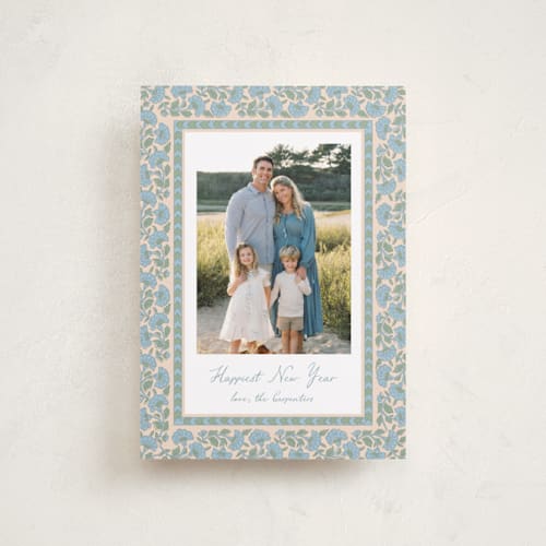 This is a blue jay petite holiday cards with standard by Creo Study called floral block print printing on recycled smooth signature in petite