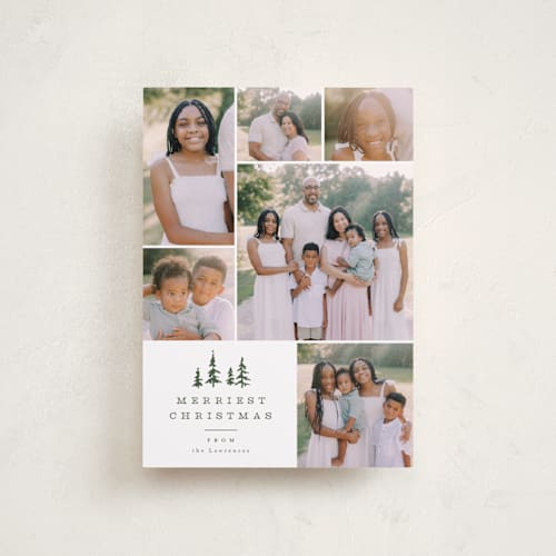 This is a porcelain petite holiday cards with standard by Everett Paper Goods called among the pines printing on recycled smooth signature in petite