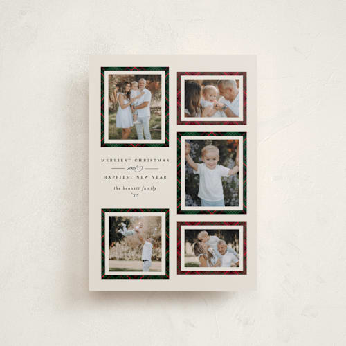 This is a eggnog petite holiday cards with standard by Erica Krystek called plaid gallery printing on recycled smooth signature in petite