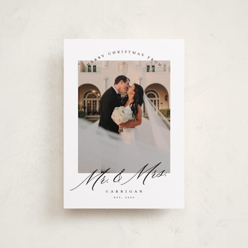 This is a veil petite holiday cards with standard by Pink House Press called mr. and mrs. printing on recycled smooth signature in petite