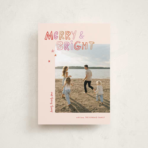 This is a blush petite holiday cards with standard by Ampersand Design Studio called hand lettered love printing on recycled smooth signature in petite