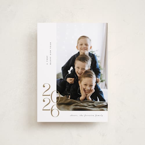 This is a caramel petite holiday cards with standard by Ana de Sousa called minimalist new year printing on recycled smooth signature in petite