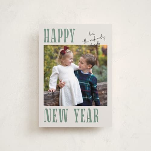 This is a moss petite holiday cards with standard by Kelly Watkins called merry modern printing on recycled smooth signature in petite