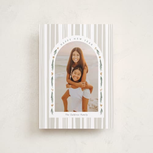 This is a mist petite holiday cards with standard by Robert and Stella called peppermint stripe printing on recycled smooth signature in petite