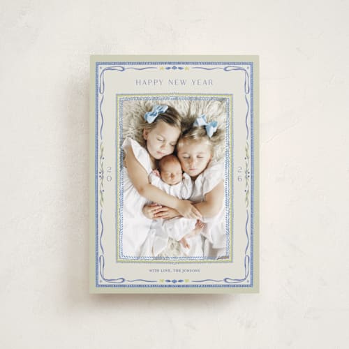 This is a blue jay petite holiday cards with standard by Lucrecia Caporale called delicate botanical frame printing on recycled smooth signature in petite