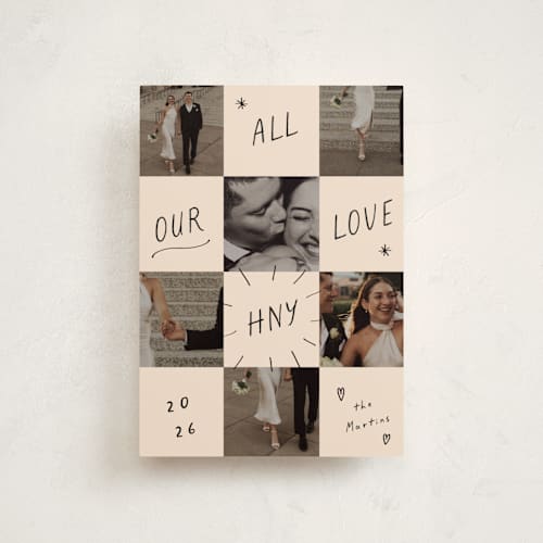 This is a ink press petite holiday cards with standard by Ani Somi called checkers printing on recycled smooth signature in petite