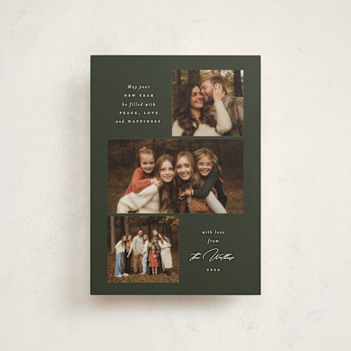 This is a pine petite holiday cards with standard by Emily Betts called three simplicity printing on recycled smooth signature in petite