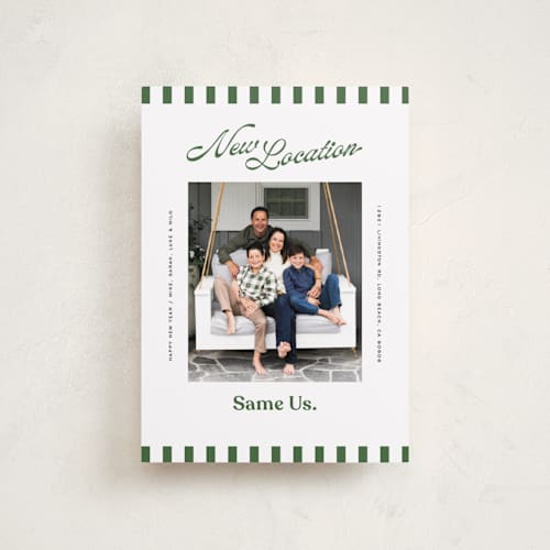 This is a spruce petite holiday cards with standard by Owl and Toad called new location printing on recycled smooth signature in petite