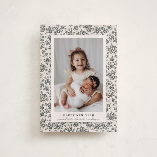 This is a cream petite holiday cards with standard by Jessie Steury called wallpaper printing on recycled smooth signature in petite