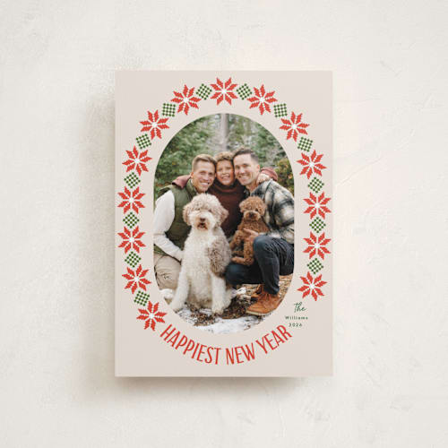 This is a linen petite holiday cards with standard by Karidy Walker called cozy knit christmas printing on recycled smooth signature in petite