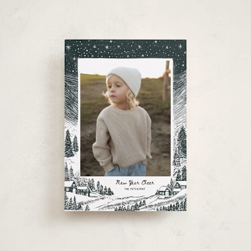 This is a midnight petite holiday cards with standard by Jenna Holcomb called snowy night printing on recycled smooth signature in petite