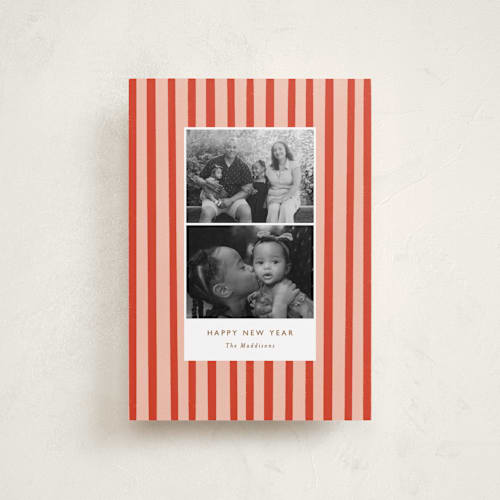 This is a candy cane petite holiday cards with standard by Bethan called striped snaps printing on recycled smooth signature in petite