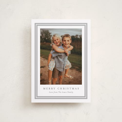 This is a tinsel petite holiday cards with standard by Carolyn MacLaren called preppy frame printing on recycled smooth signature in petite