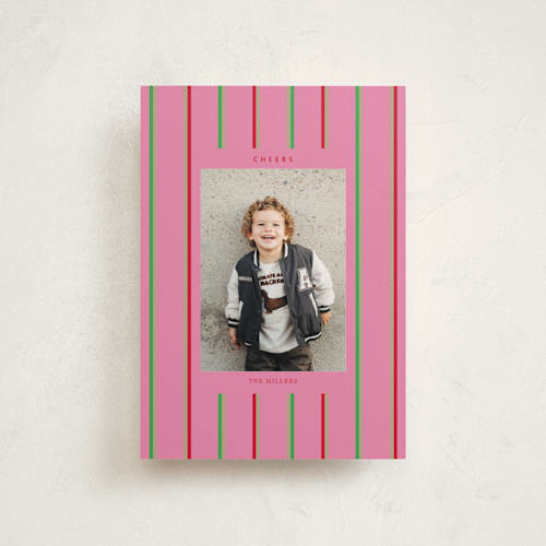 This is a peony petite holiday cards with standard by Baumbirdy called colorful stripes printing on recycled smooth signature in petite