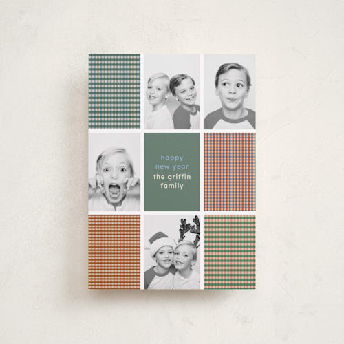 This is a fruitcake petite holiday cards with standard by Kelly Watkins called modern plaid printing on recycled smooth signature in petite