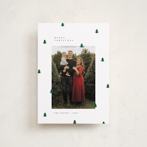 This is a cotton petite holiday cards with standard by Michelle Taylor called scattered trees printing on recycled smooth signature in petite