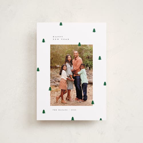 This is a cotton petite holiday cards with standard by Michelle Taylor called scattered trees printing on recycled smooth signature in petite
