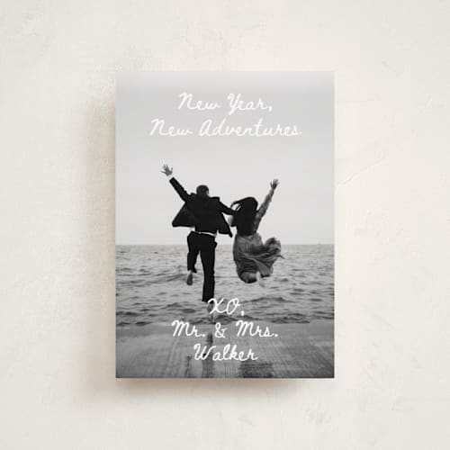 This is a winter petite holiday cards with standard by Alethea and Ruth called new adventure xo's printing on recycled smooth signature in petite