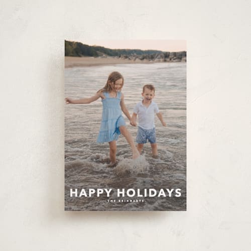 This is a linen petite holiday cards with standard by Angela Thompson called simple type printing on recycled smooth signature in petite