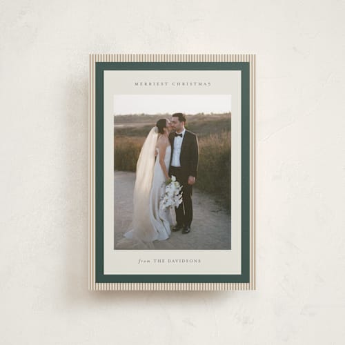 This is a forest petite holiday cards with standard by Jackie Crawford called modern striped frame printing on recycled smooth signature in petite