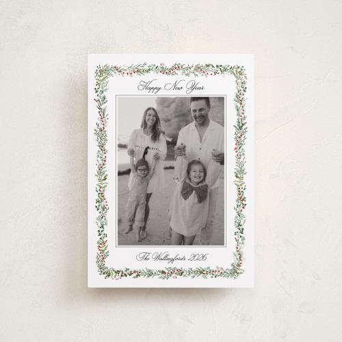 This is a holly berry petite holiday cards with standard by Susan Moyal called classic joy printing on recycled smooth signature in petite