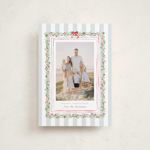 This is a winter mint petite holiday cards with standard by Everett Paper Goods called coastal garland printing on recycled smooth signature in petite