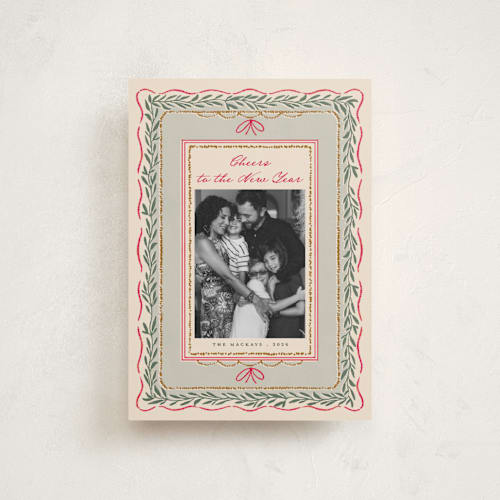 This is a wreath petite holiday cards with standard by Leia Matt called rustic romance printing on recycled smooth signature in petite