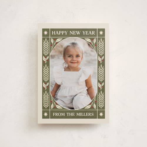 This is a grass petite holiday cards with standard by leslie hamer called retro organic printing on recycled smooth signature in petite