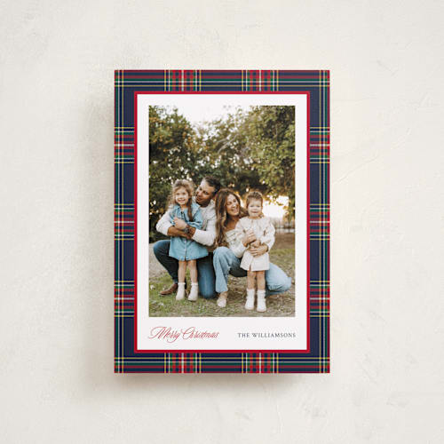 This is a navy petite holiday cards with standard by Cindy Reynolds called navy baby printing on recycled smooth signature in petite