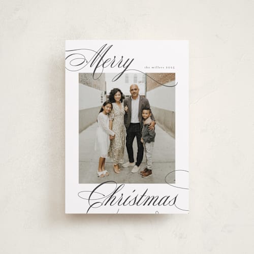 This is a ink petite holiday cards with standard by Nicole Walsh called merry script printing on recycled smooth signature in petite