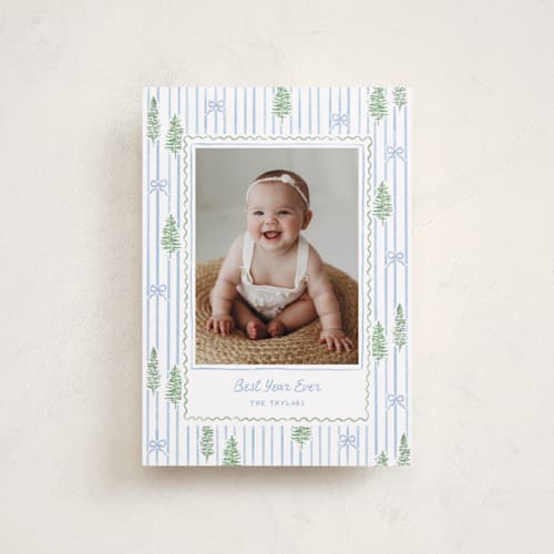 This is a blue jay petite holiday cards with standard by Creo Study called trees and bows printing on recycled smooth signature in petite