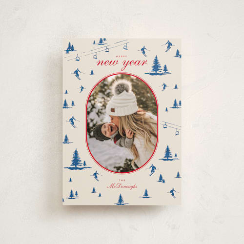 This is a blue jay petite holiday cards with standard by Jen Ramsey called ski time printing on recycled smooth signature in petite