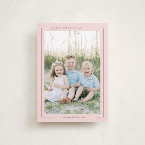 This is a blush petite holiday cards with standard by Yaling Hou Suzuki called minimalist magic printing on recycled smooth signature in petite