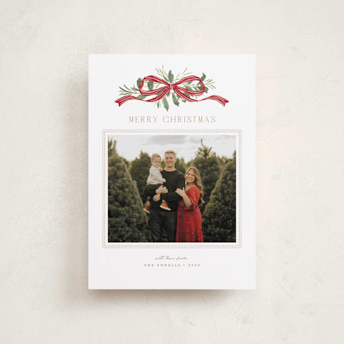 This is a santa petite holiday cards with standard by Everett Paper Goods called greenery swag printing on recycled smooth signature in petite