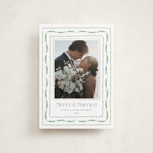 This is a elf shoes petite holiday cards with standard by Erika Firm called nostalgic ribbon border printing on recycled smooth signature in petite