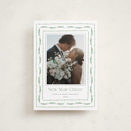 This is a elf shoes petite holiday cards with standard by Erika Firm called nostalgic ribbon border printing on recycled smooth signature in petite