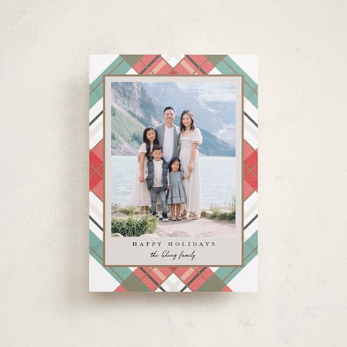 This is a snow petite holiday cards with standard by Petra Kern called fancy plaid printing on recycled smooth signature in petite