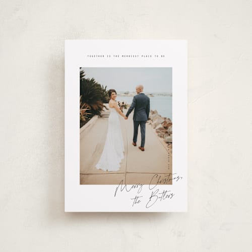 This is a snow petite holiday cards with standard by Orasie called merriest together printing on recycled smooth signature in petite