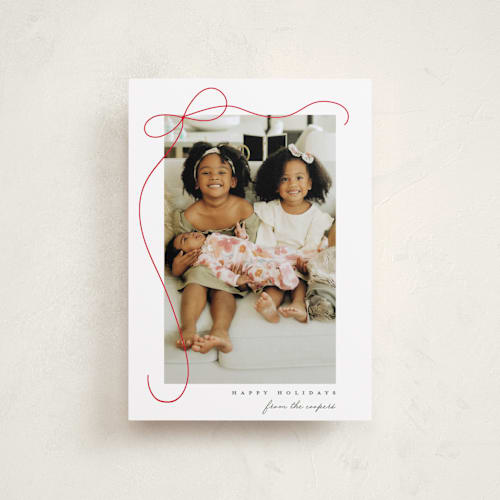 This is a snow petite holiday cards with standard by Lauren Chism called cascading bow printing on recycled smooth signature in petite