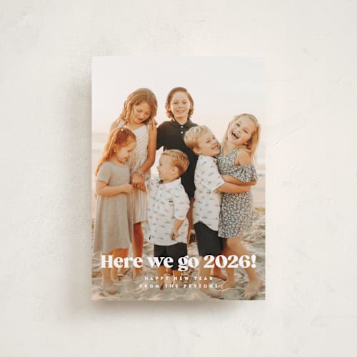 This is a snow petite holiday cards with standard by Kristie Kern called here we go! printing on recycled smooth signature in petite