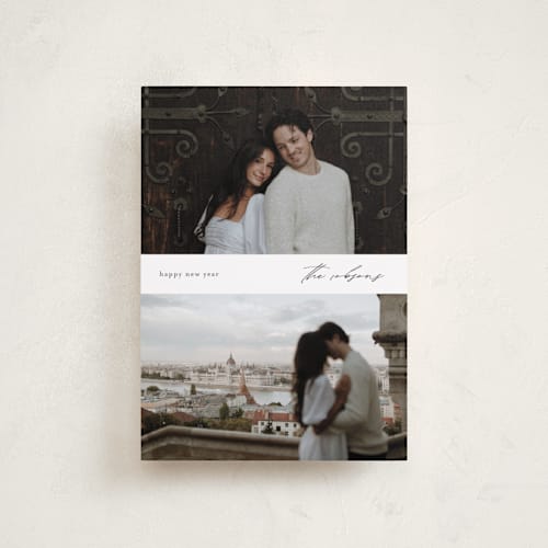 This is a snow petite holiday cards with standard by Stacey Meacham called minimal merry printing on recycled smooth signature in petite