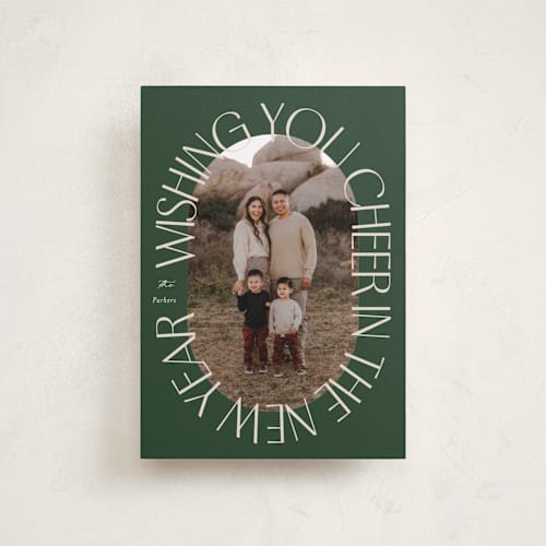 This is a pine petite holiday cards with standard by Brianne Larsen called glory oval printing on recycled smooth signature in petite