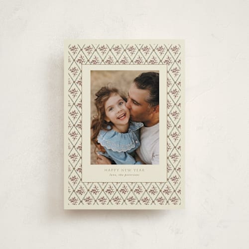 This is a holly berry petite holiday cards with standard by Bryanna Mehner called hollys' bouquet printing on recycled smooth signature in petite