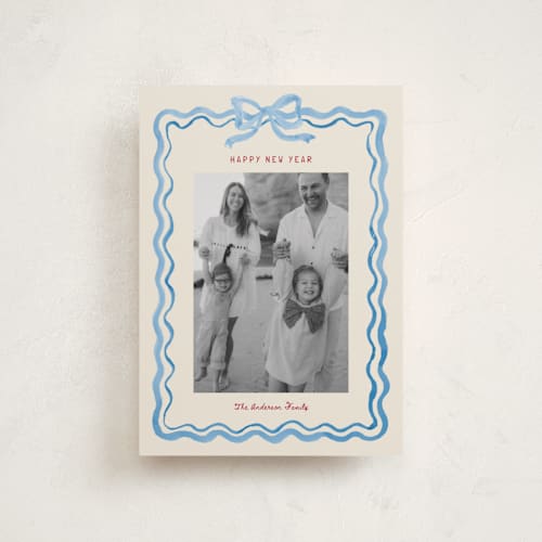 This is a bluebell petite holiday cards with standard by Cass Loh called watercolor ribbon frame printing on recycled smooth signature in petite