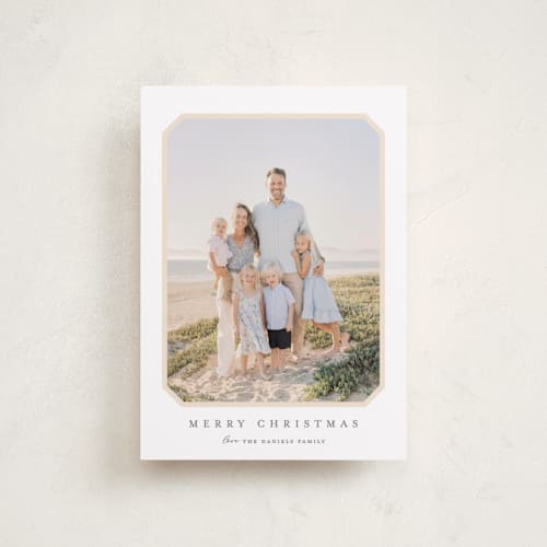 This is a buttercream petite holiday cards with standard by Carolyn MacLaren called vintage bevel printing on recycled smooth signature in petite